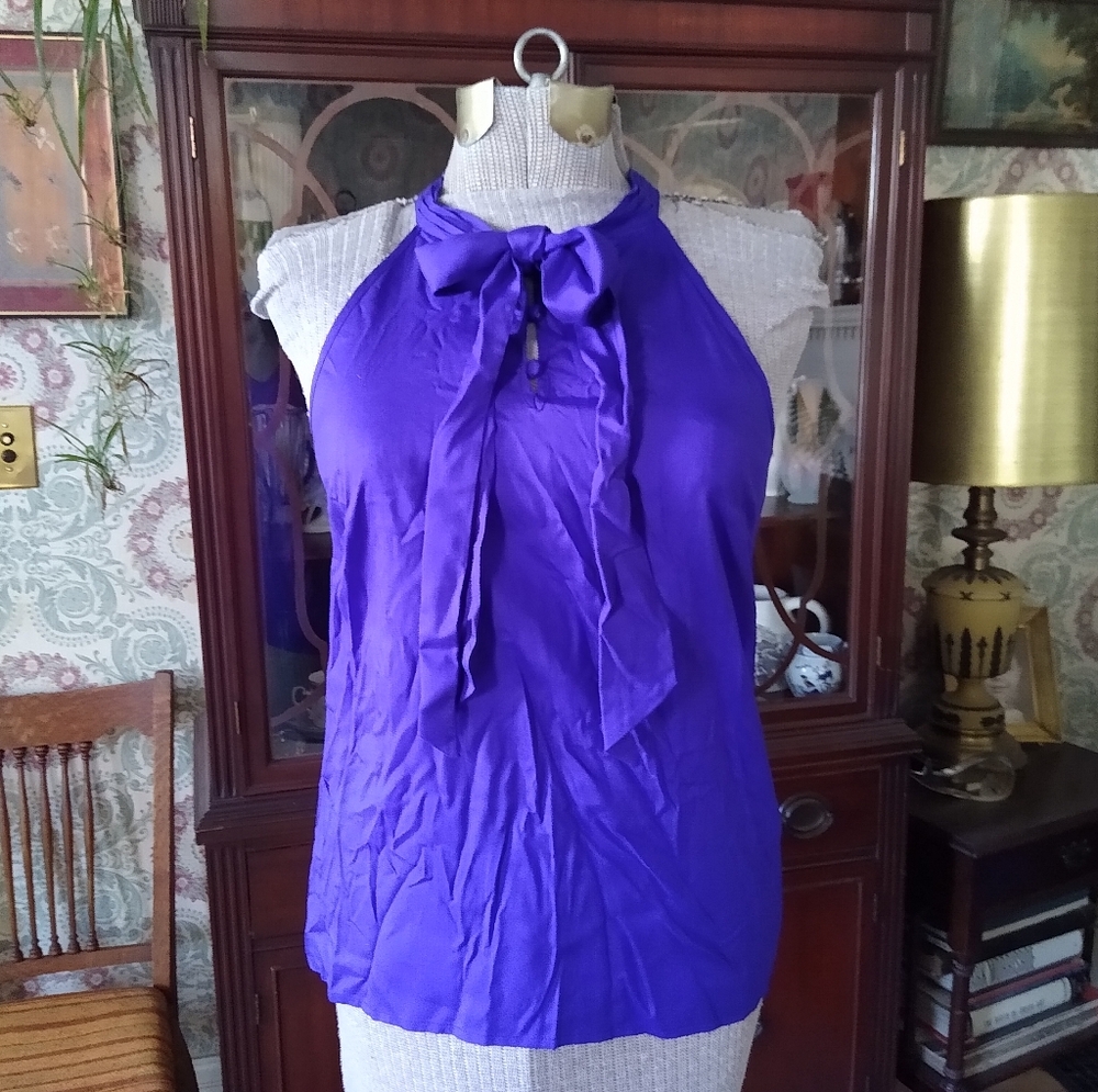J CREW Bright Blue-purple Silk Blouse With Tie At Neck